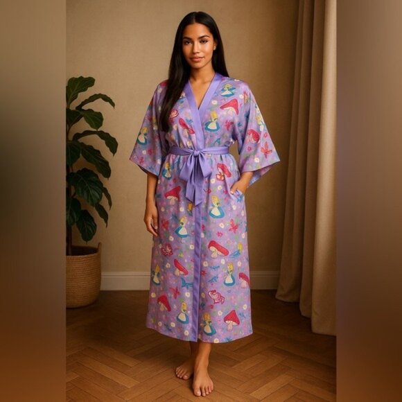 Disney Alice in Wonderland Kimono Robe XL Lavender Mushrooms Fairycore - Picture 15 of 15